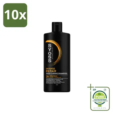 Imagen del producto de 10 botellas de champú reparador Syoss para cabello seco y dañado, 440 ml - Paquete grande - 10 unidades