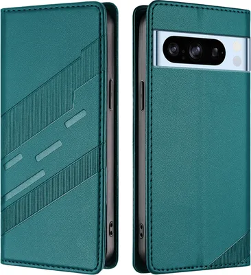 Image de Étui pour Google Pixel 8 Pro, étui portefeuille en cuirPolyuréthaneavec fente pour cartes et fonction stand Grün