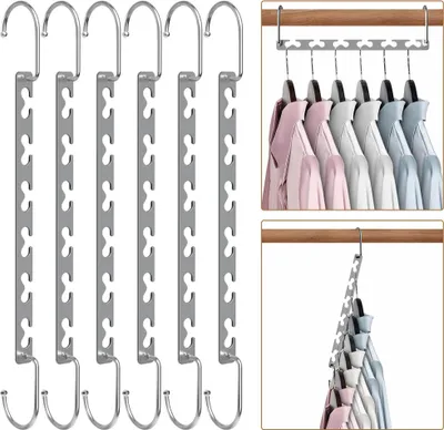 Produktbild von 6x Kleiderbügel Platzsparend, rutschfest Kleiderbügel Metall, Magic Bügel für Schrank Organizer, Platzsparende Kleiderbügel für Hosen Jeans Anzug