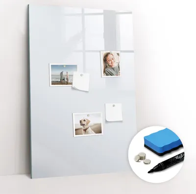 Produktbild von Magnetische Wandtafel - Schwarzer Marker + Schwamm + Magnete - 60 x 90 cm - Farbe dunkelweiß