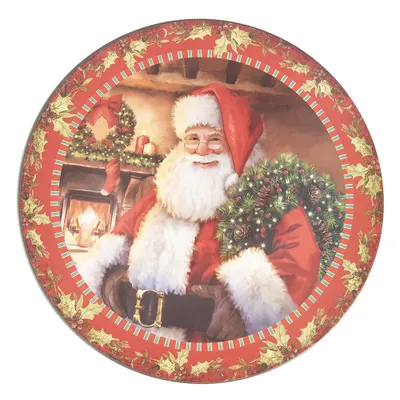 Produktbild von Clayre & Eef Unterteller Ø 33 cm Rot Grün Melamin Weihnachtsmann