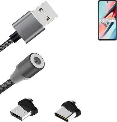 Produktbild von K-S-Trade Hochwertiges Magnet-Lade-kabel Sync-Kabel Daten-Kabel kompatibel mit Blackview A100 mit USB-Typ-C-Anschluss und Micro-USB-Anschluss 2A bis