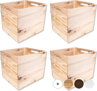 Image de Creative Deco 4x Caisse en Bois Naturel Compatible Étagères KALLAX 33x37x33 cm