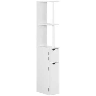 Produktbild von Säulenförmiges Aufbewahrungsregal – Badezimmerschrank – schmaler Aufbewahrungsschrank – mit 2 Ablagen und 2 Fächern – 15,2 x 29,8 x 118 cm – weiß