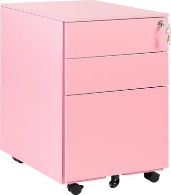 Produktbild von BELIANI Aktenschrank Rosa Metall auf Rollen mit 3 Schubladen Abschließbar Multifunktional Wohnzimmer Büro Arbeitszimmer Schlafzimmer Diele