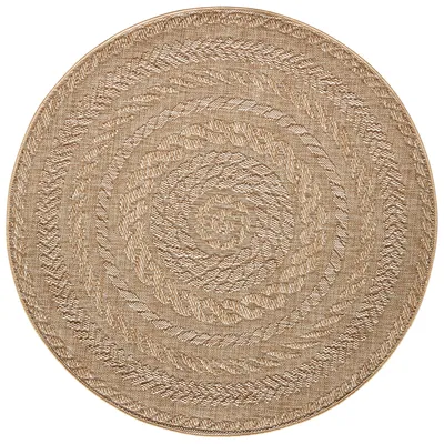 Produktbild von NYVI Teppich Forest - Wetterfest, Pflegeleicht, für Innen und Außen - Wohnzimmerteppich Outdoorteppich - Ø 160 cm Rund - Beige Braun Almendro