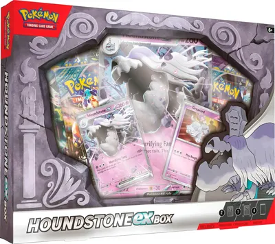 A Pokemon TCG Houndstone EX Box is displayed in its packaging.