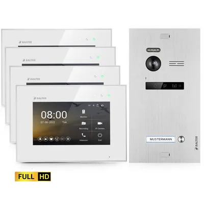 Produktbild von BALTER EVO HD Silber Video Türsprechanlage Set 1 Teilnehmer 4x7" Monitor Weiß