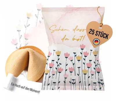 Produktbild von Glückskekse floral rosa 25er Set – Schön, dass du da bist