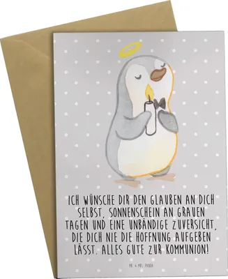 Produktbild von Mr. & Mrs. Panda babykarte Pinguin Kommunion - Grau Pastell - Geschenk, weihnachtskarten, Glauben, einladungskarten, osterkarte, Dankeschön, dankeskarten, Sonnenschein
