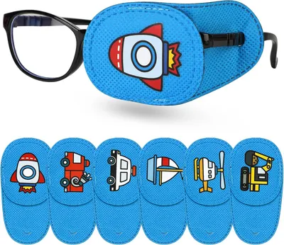 Image de Lot de 6 pansements oculaires réutilisables pour enfants, patchs oculaires souples, hypoallergéniques, pour garçons et filles