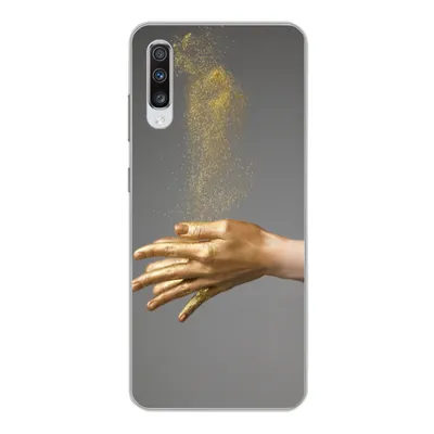 Produktbild von MuchoWow® Handyhülle Schutzhülle Hülle für Samsung Galaxy A70 Frau mit goldgefärbten Händen und einer Glitzerwolke Silikon Softcase Handy Hülle - Schutzhaube