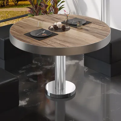 Produktbild von BML | Bistro Loungetisch | Ø:H 70 x 41 cm | Sheesham / Edelstahl | Bistro Loungetisch Gastro Tisch