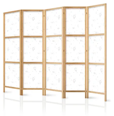 Produktbild von Muralo Japanischer PARAVENT 5-teilig Raumteiler klappbar PREMIUM-Vliesleinwand LUFTBALLONS STERNE FLUGZEUGE für Kinderzimmer 225cmx172cm