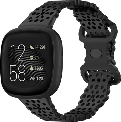 Produktbild von Strap-it Smartwatch Armband - gemustertes Silikonarmband - passend für Fitbit Versa 3 / Versa 4 / Sense / Sense 2 - schwarz