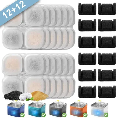 Produktbild von 12 tlg Katzenbrunnen Filters Katzen-Wasserbrunnenfilterersatz für 3L Dreifaches Filtersystem Ersatzfilter Katze Wasserfilter HarzAktivkohle