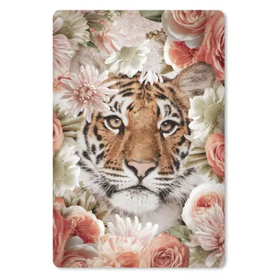 Produktbild von MuchoWow® Mauspad Mousepad Tiger - Blumen - Porträt 40x60 cm - Mousepads - Maus Mat - Pad - Mausunterlage - Schreibtisch Accesoire