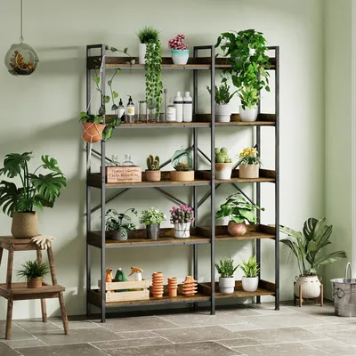 Image de Bibliothèque à cinq niveaux et quatre crochets, meuble d'angle élégant pour le rangement