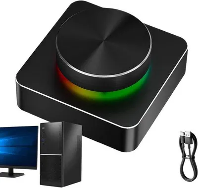 Productafbeelding van Draadloze Volumeregelaar - Audio Knop - Muziek Luisteren - RGB Verlichting - 5 x 9 x 5 cm - Zwart