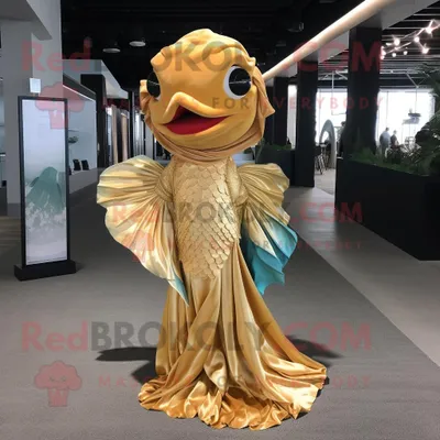 Produktbild von Goldene REDBROKOLY Betta-Fisch Maskottchen kostümfigur bekleidet mit einer Anzughose und Umhängen