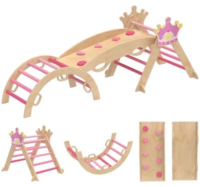 Imagen del producto de Estructura de escalada para niños 8 en 1 con tobogán - Diseño de princesa | Color: Rosa + Marrón | Dimensiones: 80x42x38 cm