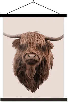 Produktbild von MuchoWow® Textilposter Schottisches Hochlandrind - Kuh - Porträt 60x80 cm mit schwarzem Rahmen - Plakathalter