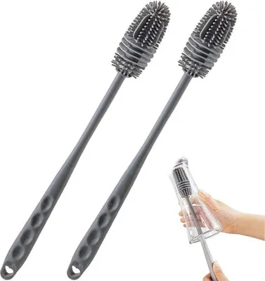 Image de Brosse de nettoyage en silicone pour biberons et verres - Tige longue en acier et matière souple pour un nettoyage sûr et en profondeur