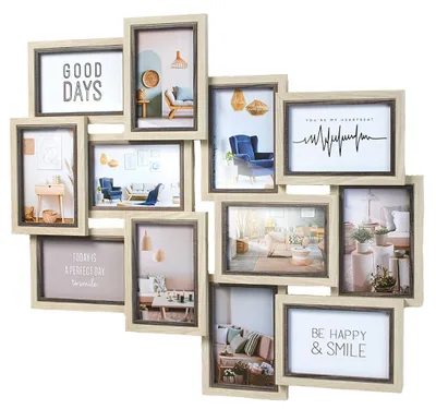 A collage of multiple picture frames arranged in a staggered pattern on a white background.