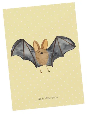 Produktbild von Mr. & Mrs. Panda Postkarte Fledermaus Flügel - Gelb Pastell - Geschenk, Postkarten, Ansichtskarte, Lustige Sprüche, Grußkarte, Ansichtskarten, Fotokarte