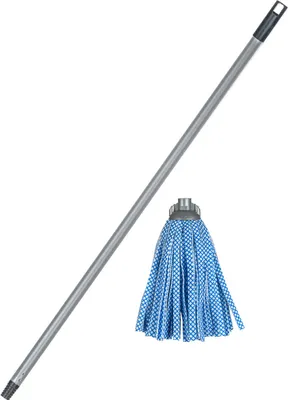 Zdjęcie produktu dla Viskose Wischmop mit 120cm Stiel, Grober Gewindeansatz, 160g, Blau/Weiß