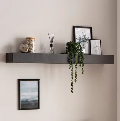 Produktbild von FineBuy Wandregal Mango Massivholz / Steinoptik 120 cm Hängeregal Modern Design Schweberegal Rechteckig Regal Hängend Wohnzimmer Anthrazit
