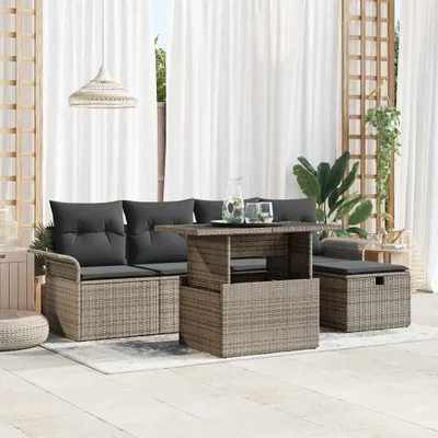 Image de Maison Exclusive - Ensemble de canapés de jardin, 6 pièces, gris, en résine tressée