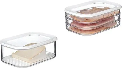 Immagine prodotto di Set di contenitori con coperchio in 2 pezzi per carne e formaggio - ideale per conservare gli alimenti - lavabile in lavastoviglie, bianco
