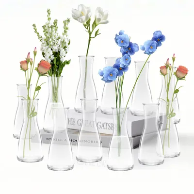 Image de Omgoods - Lot de 12 petits vases en verre - Décoration de table pour mariages et fêtes
