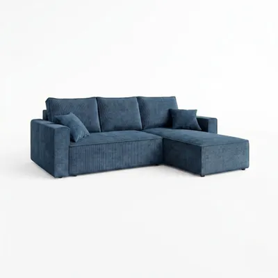 Produktbild von AMBER L Ecksofa mit Schlaffunktion und Bettkasten L-Form, Cord Schlafcouch 232x143 cm, PetFriendly Wohnzimmersofa Bettsofa, Stahlblau