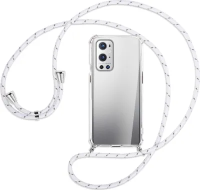 Produktbild von Handykette Backcover-Schutzhülle mit Band (Metall silberfarben) für OnePlus 9 - weiß/grau