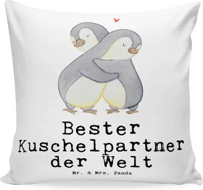 Produktbild von Mr. & Mrs. Panda Couchkissen Pinguin Bester Kuschelpartner der Welt - Weiß - Geschenk, Zierkissen, Deko Kissen, Freundin, Hochzeitstag, bedruckt, Polster, Ehefrau, 40x40