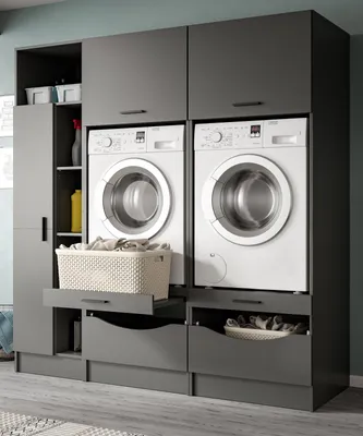 Produktbild von Waschmaschinenschrank "Flexy" in grau Set 3-teilig 182 x 195 cm