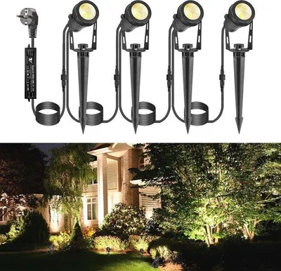 Immagine prodotto di Faretti da giardino 12 W, cavo da 15 m - Luci da esterno impermeabili per piante e giardini
