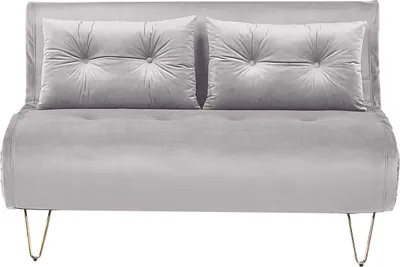Zdjęcie produktu dla BELIANI Sofa rozkładana szara 2-osobowa z poduchami złote metalowe nogi glamour