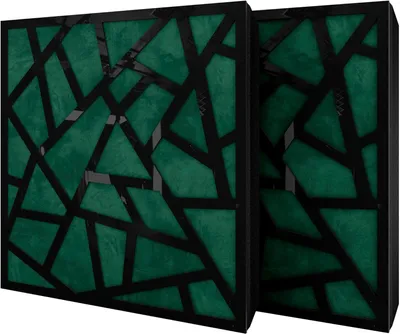 Produktbild von 2er-Pack – Akustikpaneel mit Samtstoff und Befestigungsset | 50x50x5cm | Schallabsorption-Diffusion-Schalldämmung | [SKYROSS -Schwarzer Kunststoff|Grün]