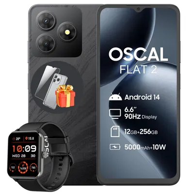 Produktbild von Blackview OSCAL FLAT2 AI Smartphone ohne Vertrag 6,6″ incl. R50 Uhr, 12 GB RAM+256 GB ROM/2 TB, Android 14 Handy, 5000mAh Akku/4G Dual SIM/Fingerdruck