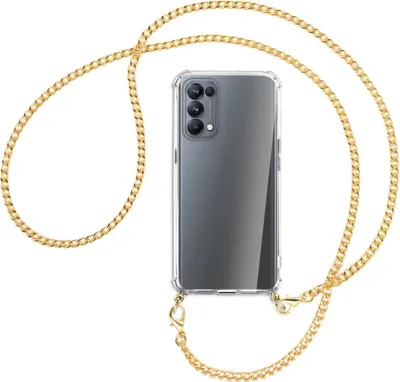 Produktbild von Handykette Backcover-Schutzhülle mit Band (Metall goldfarben) für Oppo Reno5 Pro 5G - goldfarbene Kette