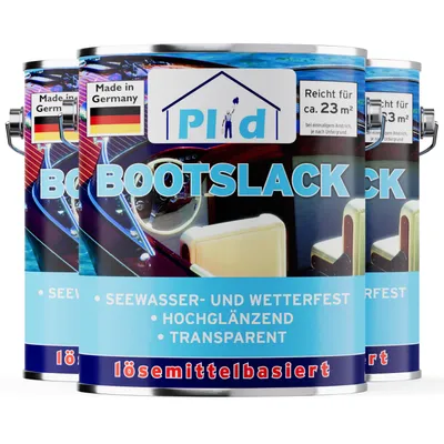 Produktbild von Plid Bootslack 2,25L Farblos Glänzend – für ca. 23m² / Klarlack Holzlack Schiffslack Holzschutz für Holz – wasserfest & strapazierfähig