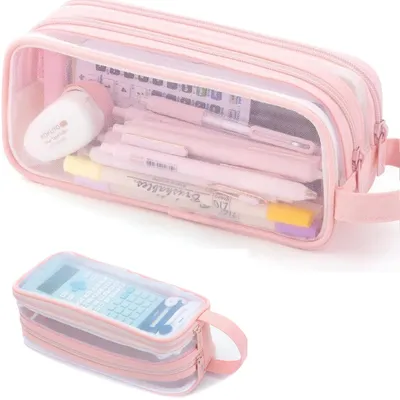 Produktbild von Federmäppchen, transparent, 2 Fächer, rosa