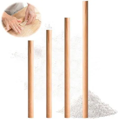 Imagen del producto de Ibenzoa®: Juego de 4 rodillos de madera de haya para amasar – rodillos de 25/28/30/40 cm, superficie natural ideal para pan, pasteles y pizza