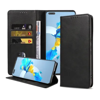 Produktbild von Smartphonica Handytasche passend für Huawei Mate 40 Pro Kunstledertasche mit Magnetverschluss und Kartenhaltern Buchhülle mit Klappe - Schwarz