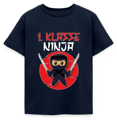 Produktbild von Spreadshirt Schulanfang 1. Klasse Ninja Geschenk Für Erstklässler Kinder T-Shirt, 122/128 (7-8 Jahre), Navy