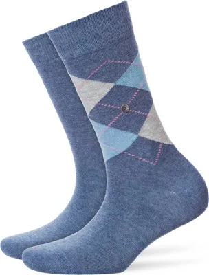 Produktbild von Burlington Everyday damessokken (2-pack), katoen, licht jeansblauw en geruit