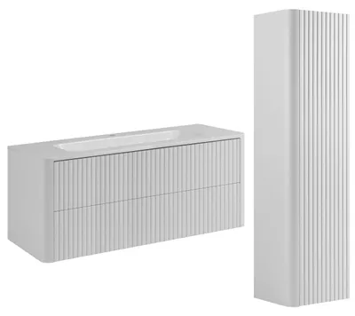 Produktbild von Badmöbel-Set Schrank 120 mit Waschbecken und Hochschrank, Weiß, 120,30 x 48,4 x 43,7 cm